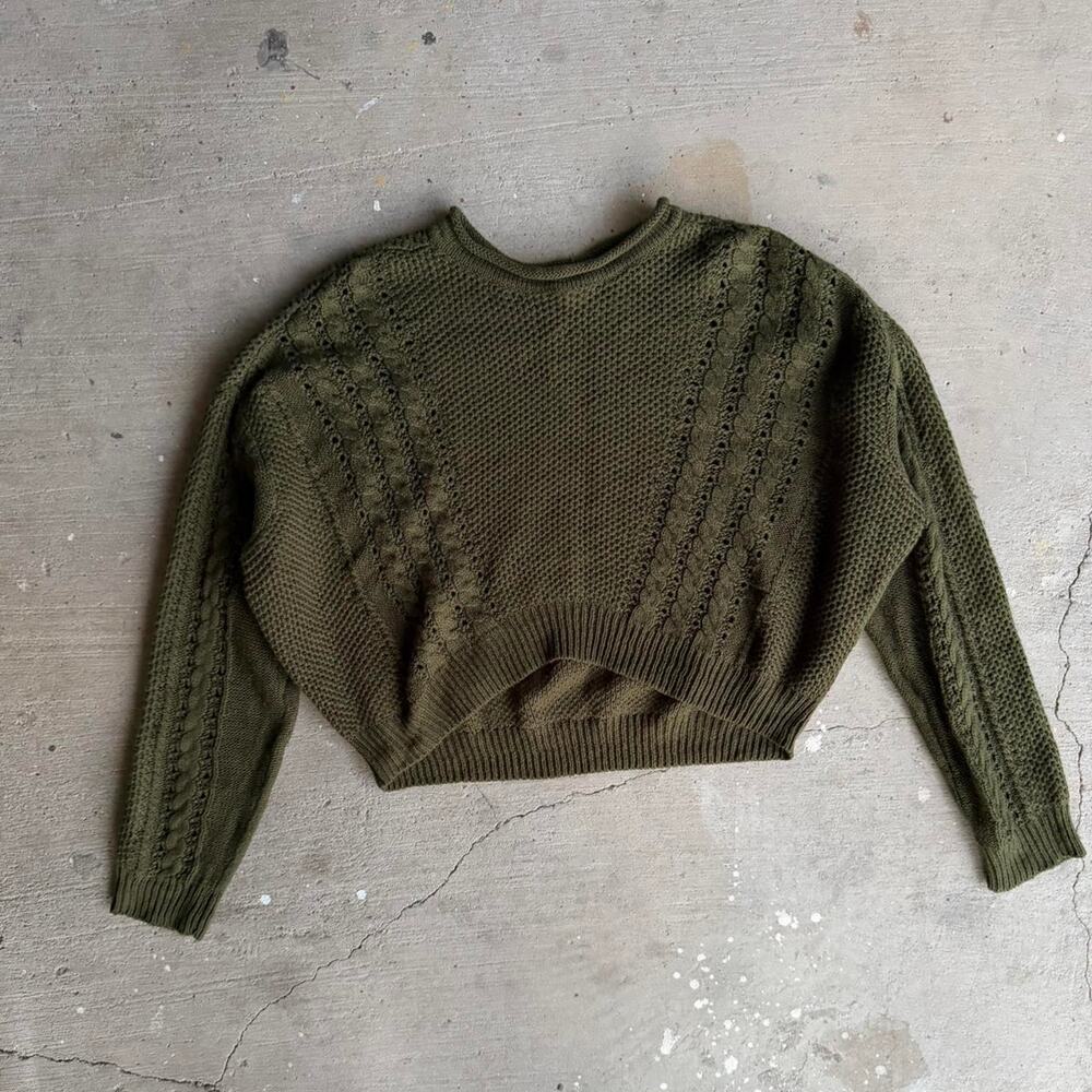 Khaki green cropped sweater with
